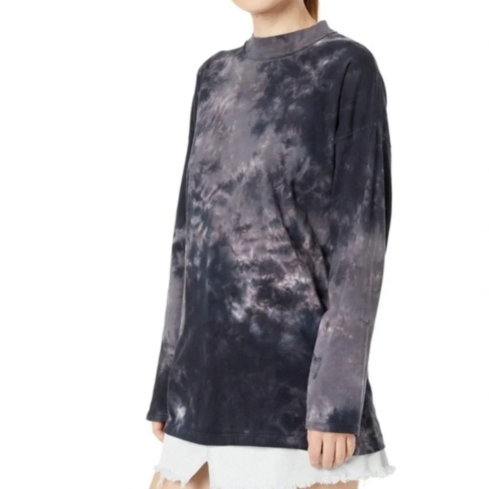 Free People We The Free Tie Dye Mock Neck Long Sleeve Oversized Tunic Top Sz XS